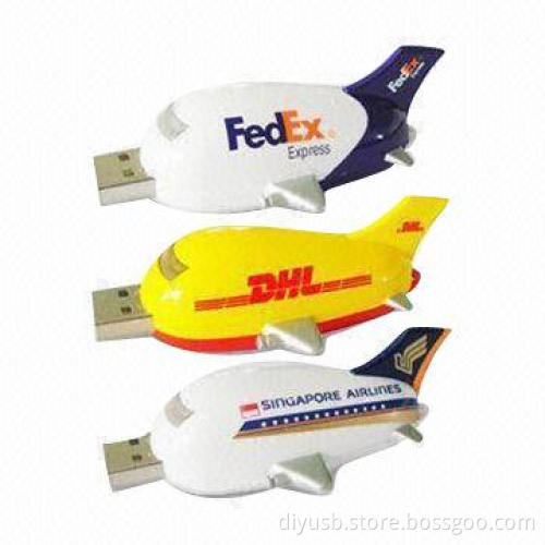 Airplane-shaped USB Flash Drives, 1-32GB Capacity/Free Silkscreen Printed or Laser Logo File Preload